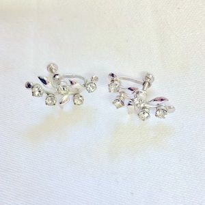 Silver Tone Branch with Rhinestone Buds Earrings